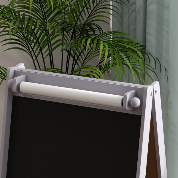 AIYAPLAY Kids Easel with Paper Roll, Blackboard, Whiteboard, Storage, Grey - Image 7