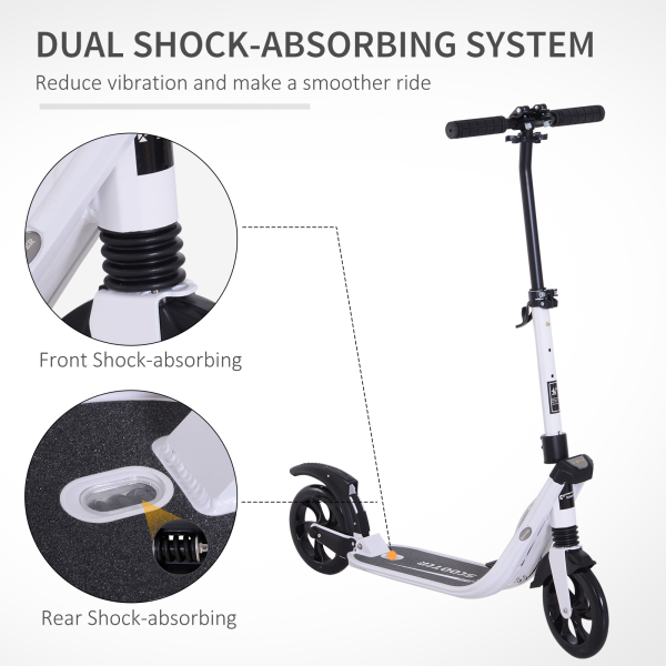HOMCOM Folding Kick Scooter Teens Adult Ride On Adjustable 2 Big Wheels White - Image 8