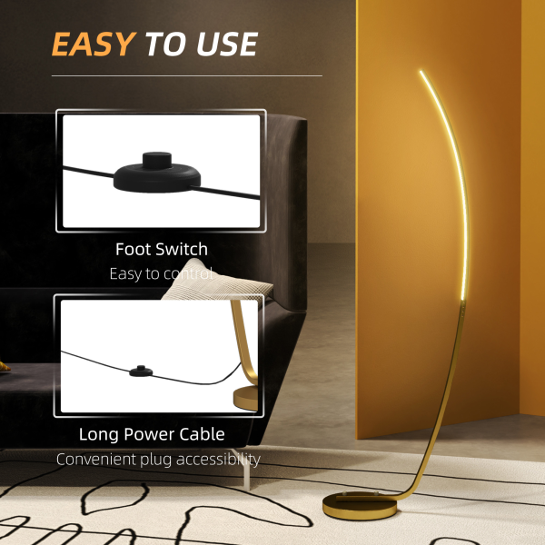 HOMCOM Floor Lamp with LED Strip, Standing Lamp for Living Room, Gold Tone - Image 8