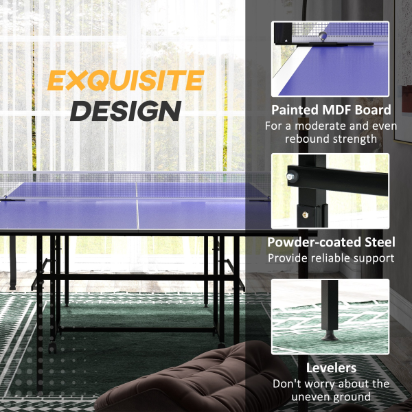 SPORTNOW 9FT Folding Table Tennis Table w/ 4 Wheels, for Indoors, Blue - Image 7