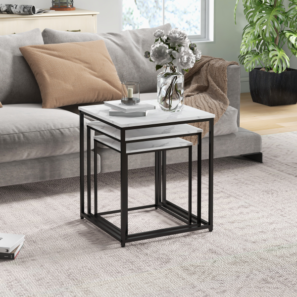 HOMCOM Nesting Coffee Tables Set of 3 Stacking Sofa Side Tables White - Image 7