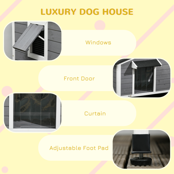 PawHut Wooden Dog Kennel for Outside 97L x 72W x 65Hcm, Grey - Image 8