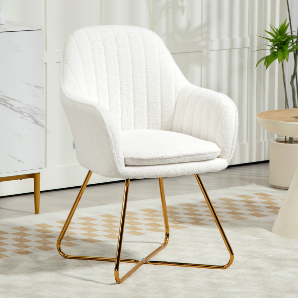 HOMCOM Accent Chair Set of 2, Cashmere Armchair with Steel Legs, Cream White - Image 7