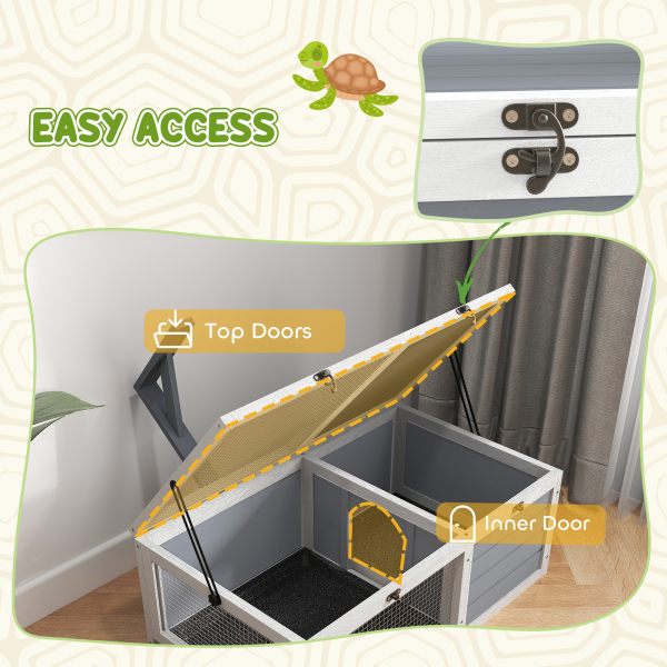 PawHut Tortoise Enclosure w/ Run, Lamp Holder, Pull Out Trays, Hideaway - Image 8