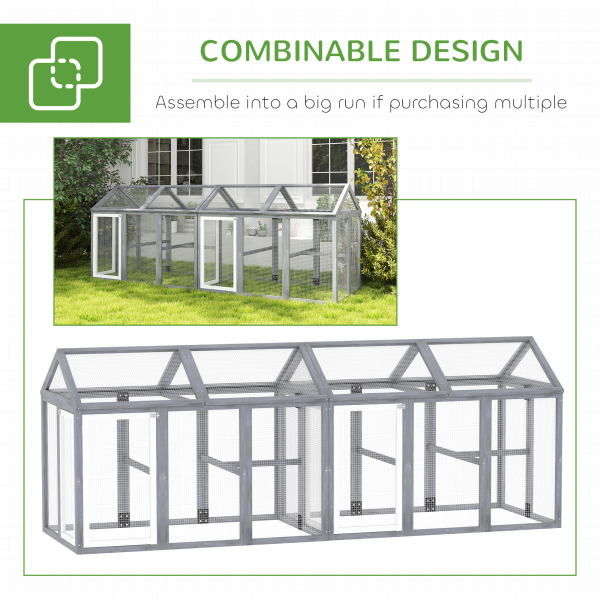 PawHut Chicken Run, Wooden Chicken Coop w/ Combinable Design - Grey - Image 8