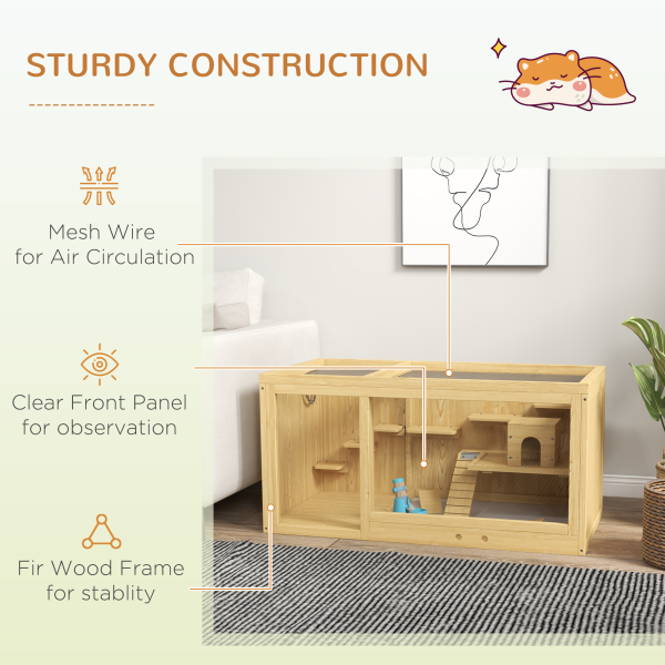 PawHut Wooden Hamster Cage with Water Bottle, Platforms, Openable Roof - Image 8