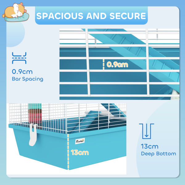 PawHut 4 Tier Hamster Cage with Tubes, for Drawf, 58 x 36 x 65cm, Light Blue - Image 8