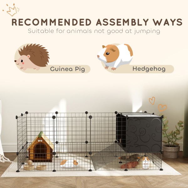 PawHut DIY Small Animal Cage w/ Elevated Huts for Guinea Pigs, Rabbits - Image 8