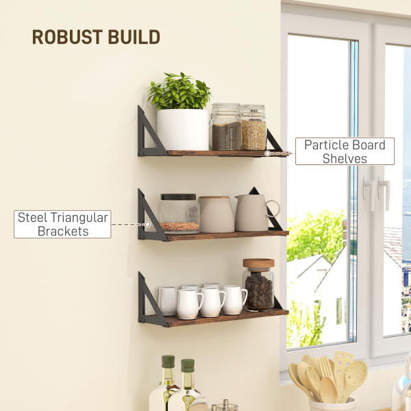 HOMCOM Set of 3 Vintage Wall Shelves for Living Room Rustic Brown - Image 8