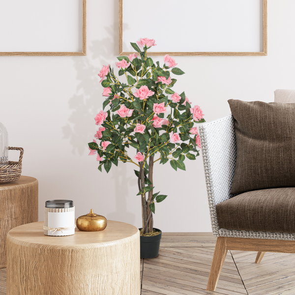 HOMCOM Set of 2 Decorative Artificial Plants Rose Trees in Pot, Pink - Image 8