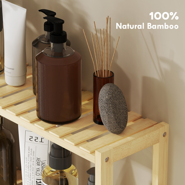 HOMCOM 3-Tier Bamboo Bathroom Storage Shelf with Adjustable Rack, Natural - Image 8