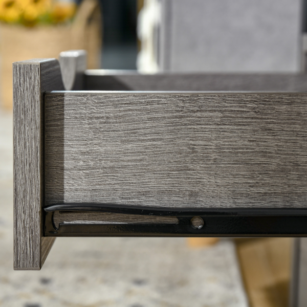 HOMCOM End Table Bedside Desk Slim Storage Cabinet with Shelf Grey - Image 8