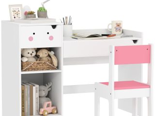 PawHut Kids Desk and Chair Set, Toddler Table and Chair Set, Rabbit Themed