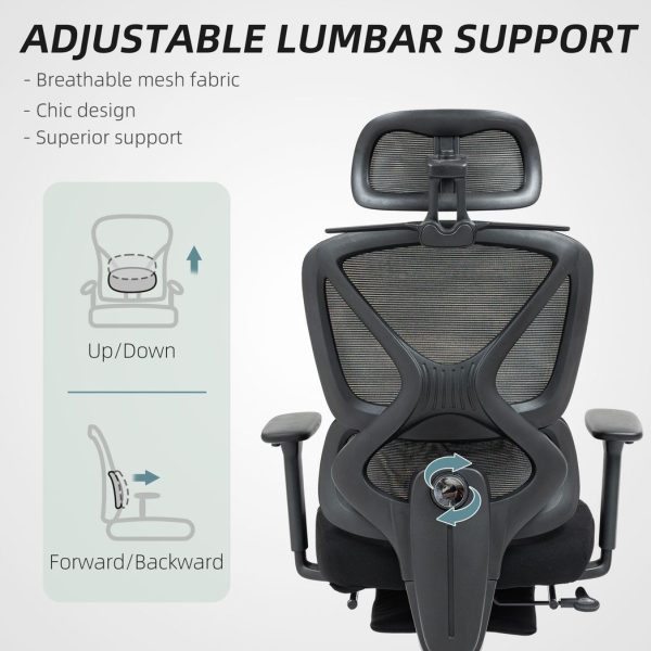 HOMCOM Ergonomic Office Chair, Recliner Computer Chair with Footrest, Black - Image 4