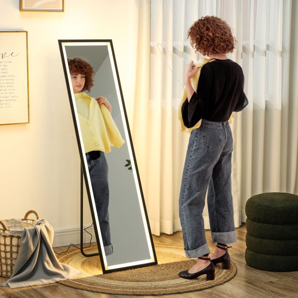 HOMCOM 150 x 40cm Full Length Mirror w/ Adjustable Lights Metal Frame Black - Image 2