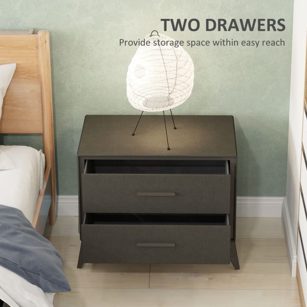 HOMCOM Velvet Bedside Table with 2 Drawers and Steel Legs, Brown - Image 4