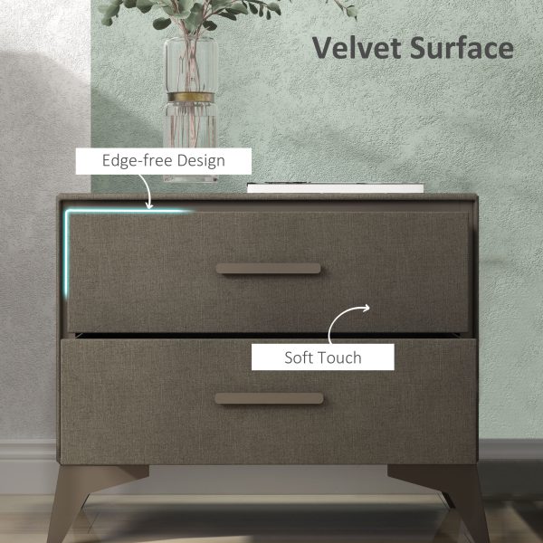 HOMCOM Velvet Bedside Table with 2 Drawers and Steel Legs, Brown - Image 3