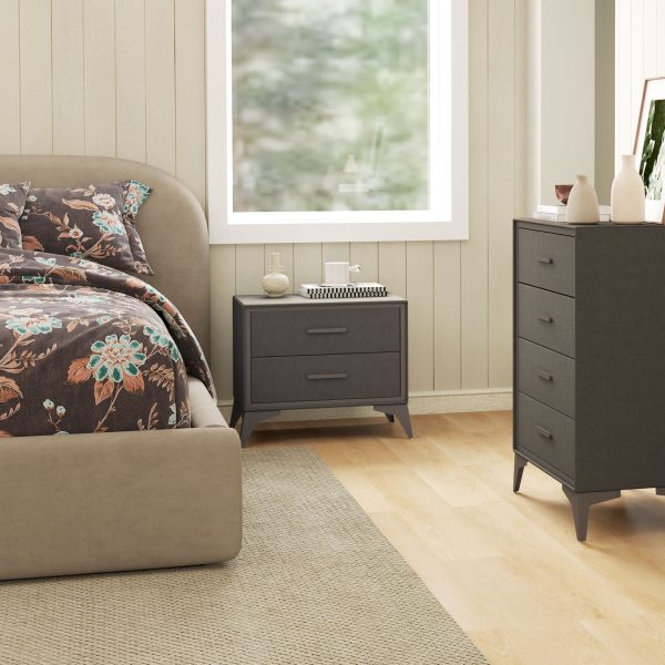 HOMCOM Velvet Bedside Table with 2 Drawers and Steel Legs, Brown - Image 6