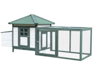 PawHut Chicken Coop Hen Poultry House w/ Nesting Box Outdoor Run Patio Wooden