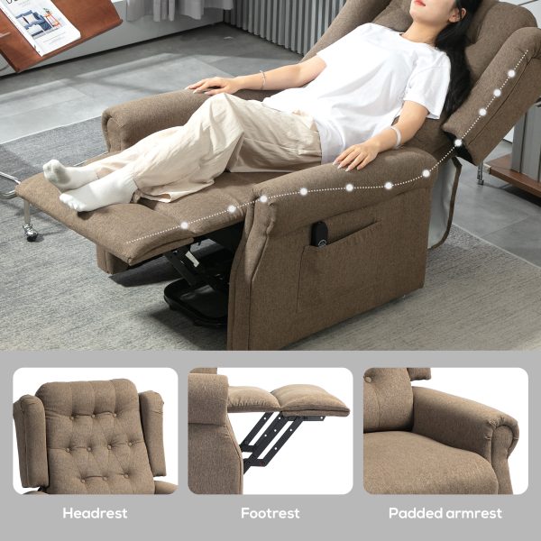 HOMCOM Power Lift Recliner Armchair with Wingback, Button Tufted, Brown - Image 8