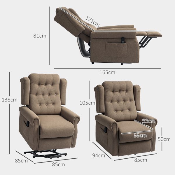 HOMCOM Power Lift Recliner Armchair with Wingback, Button Tufted, Brown - Image 5