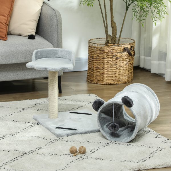 PawHut Cat Tree w/ Scratching Post, Bed, Cat Tunnel, Toy Ball, Grey - Image 7