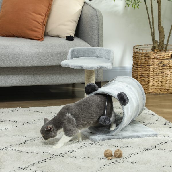 PawHut Cat Tree w/ Scratching Post, Bed, Cat Tunnel, Toy Ball, Grey - Image 2