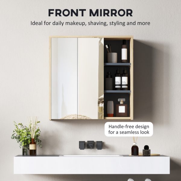 HOMCOM Bathroom Cabinet Wall Mounted Mirror Storage with Shelves Natural - Image 4