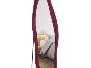 HOMCOM Irregular Full Length Mirror with Velvet Frame 160 x 50cm Wine Red
