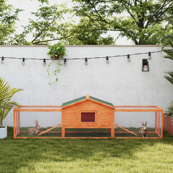 PawHut Wooden Rabbit Hutch Guinea Pig Hutch, Orange, 309 x 70 x 87cm - Image 8