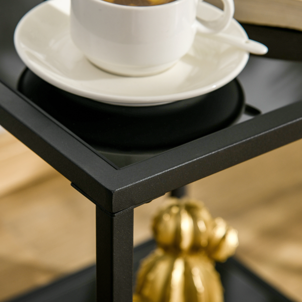 HOMCOM Side Table with Tempered Glass Top, End Table with 2-Tier Storage, Black - Image 8