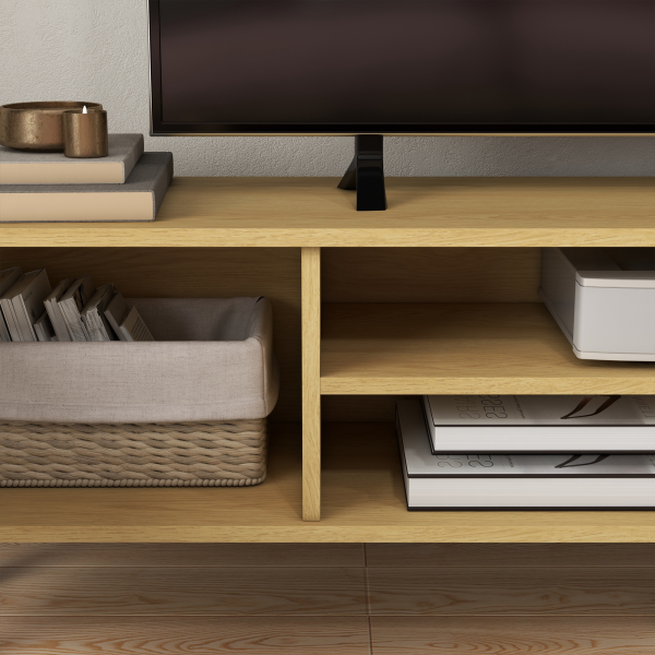 HOMCOM TV Unit Cabinet for TVs up to 65", TV Stand with Shelves, Oak - Image 8