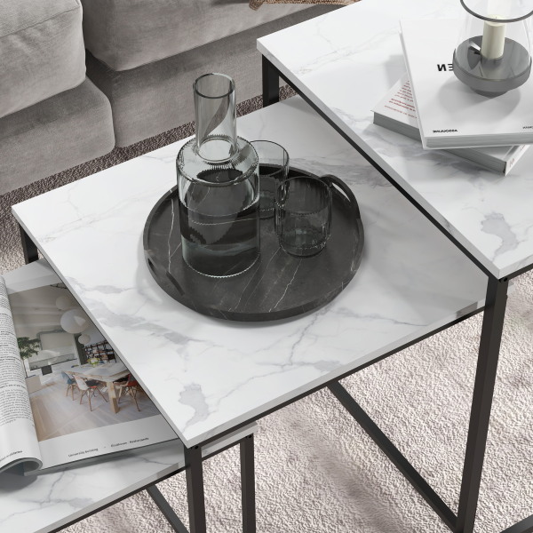 HOMCOM Nesting Coffee Tables Set of 3 Stacking Sofa Side Tables White - Image 8