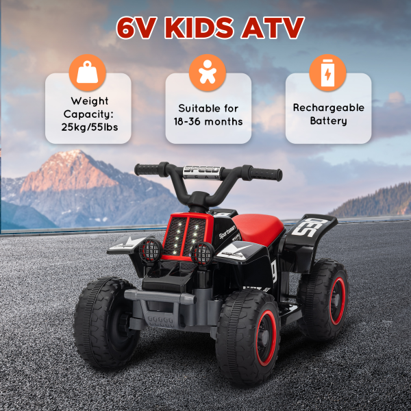 AIYAPLAY 6V Electric Quad Bike for Kids w/ Forward Backward, Black and Red - Image 8