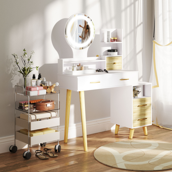HOMCOM Dressing Table with Mirror, Vanity Table with LED Lights, White - Image 8
