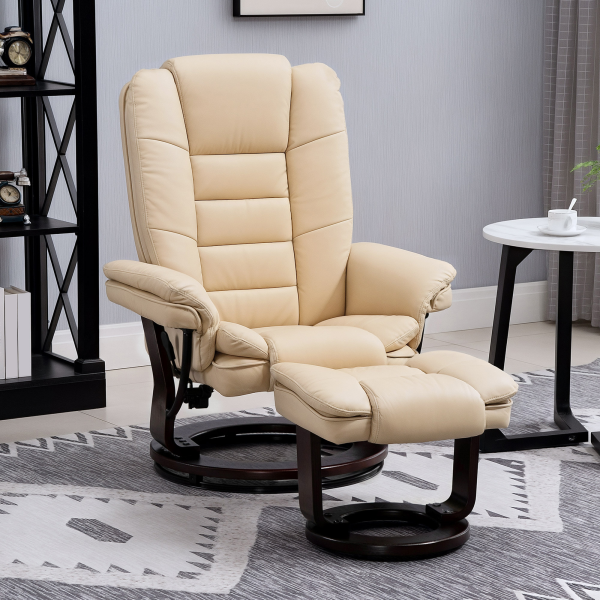 HOMCOM Swivel Manual Recliner and Footrest Set PU Leather Lounge Chair Beige - Image 8