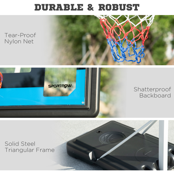 SPORTNOW 2.1-2.6m Basketball Hoop and Stand w/ Weighted Base, Wheels, White - Image 8
