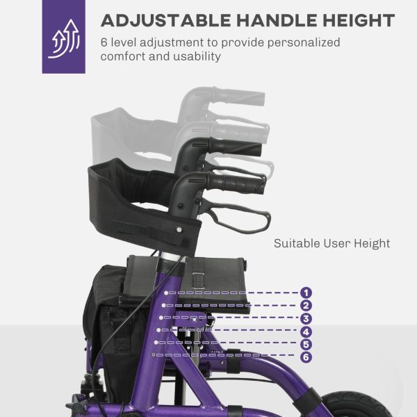 HOMCOM Rollator Walker with Seat, Backrest, Bag, All-terrain Wheels - Image 6