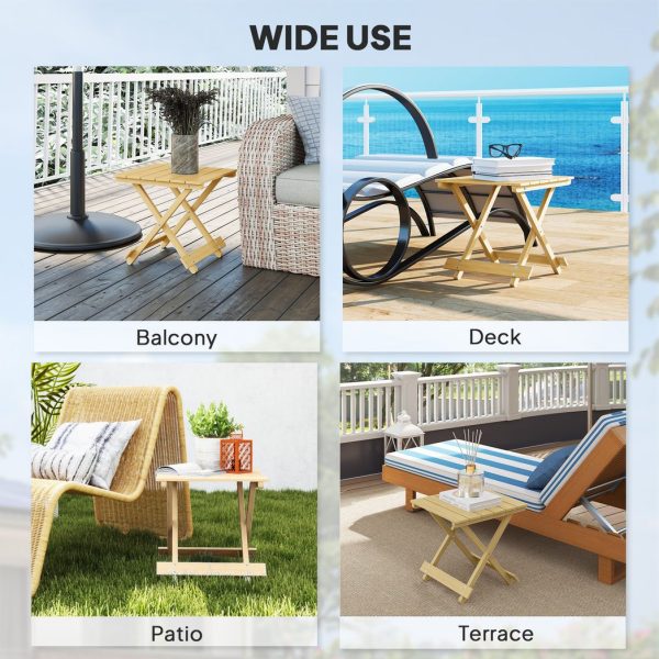 Outsunny Wooden Folding Garden Table, Folding Side Table, Nature Wood Finish - Image 7