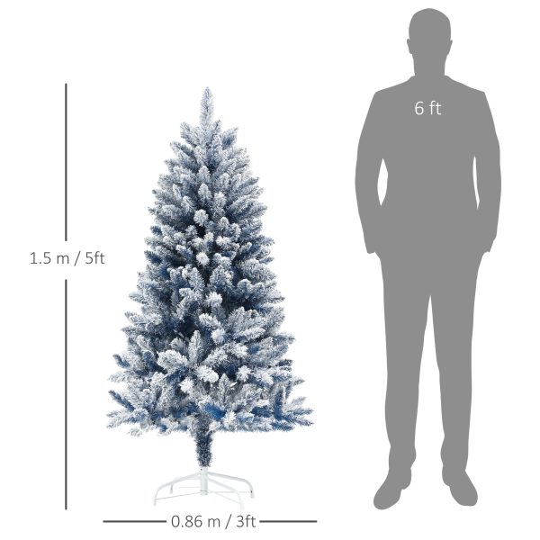 HOMCOM 5 Foot Artificial Blue Snow Flocked Christmas Tree with Hinged Branches - Image 8