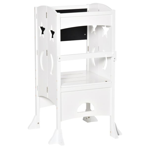 HOMCOM Kids Step Stool Toddler Kitchen Stool with Blackboard Lockable Handrail