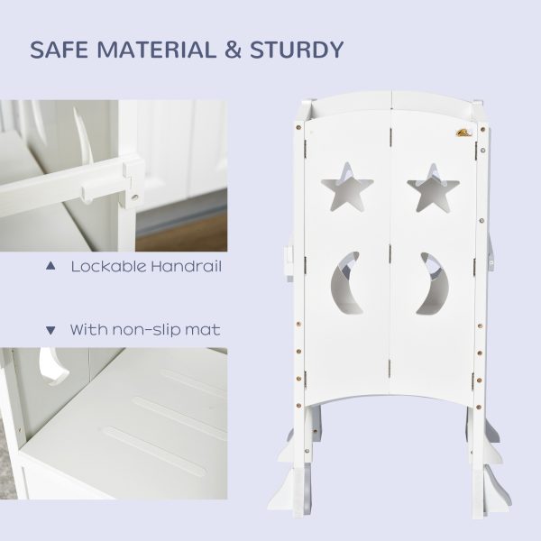 HOMCOM Kids Step Stool Toddler Kitchen Stool with Blackboard Lockable Handrail - Image 4