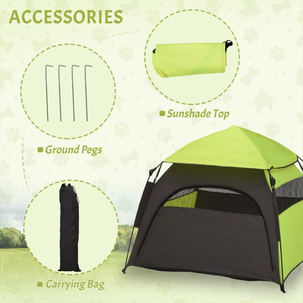 PawHut Foldable Dog Cat Tent with Waterproof Oxford Cloth, Carry Bag, Green - Image 8