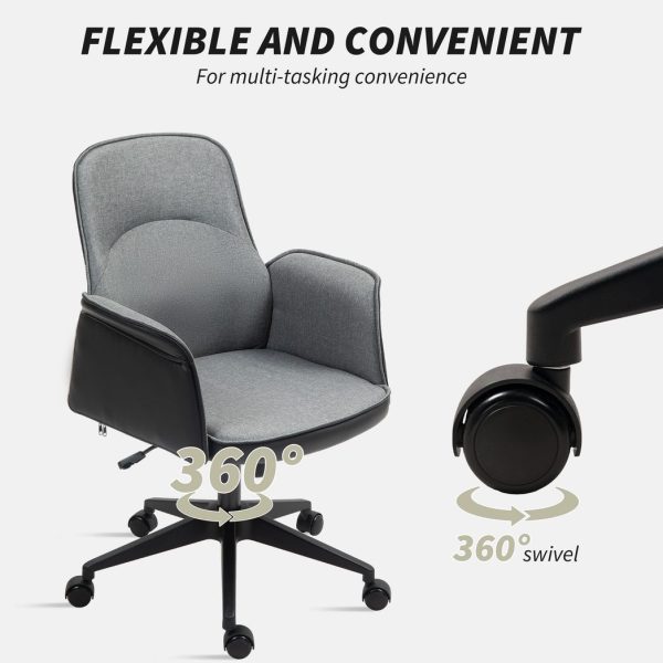 HOMCOM Office Chair, Linen Desk Chair with Adjustable Height Grey - Image 7