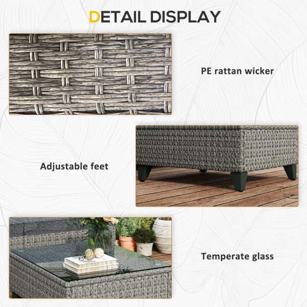 Outsunny 5 PCs Rattan Garden Furniture Set with Glass Coffee Table Dark Grey - Image 8
