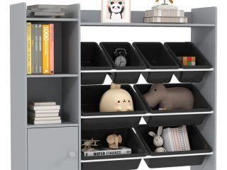 AIYAPLAY Toy Storage Unit with 8 Removable Bins, Storage Shelves, Cabinet