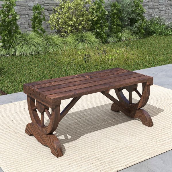 Rustic Wooden Wheel Bench 2-Person Seat - Brown Chair Loveseat Park - Image 7