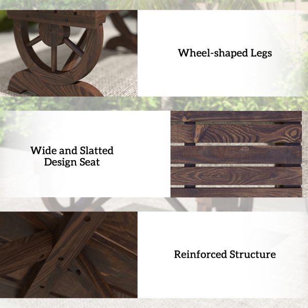 Rustic Wooden Wheel Bench 2-Person Seat - Brown Chair Loveseat Park - Image 4