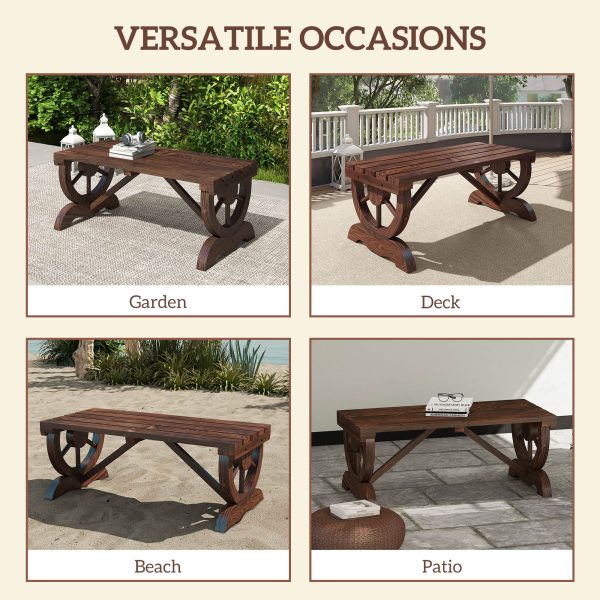 Rustic Wooden Wheel Bench 2-Person Seat - Brown Chair Loveseat Park - Image 8