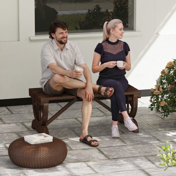 Rustic Wooden Wheel Bench 2-Person Seat - Brown Chair Loveseat Park - Image 2